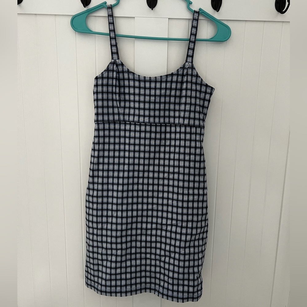 Hollister Small S Advanced stretch A line fitted dress babydoll blue plaid mini